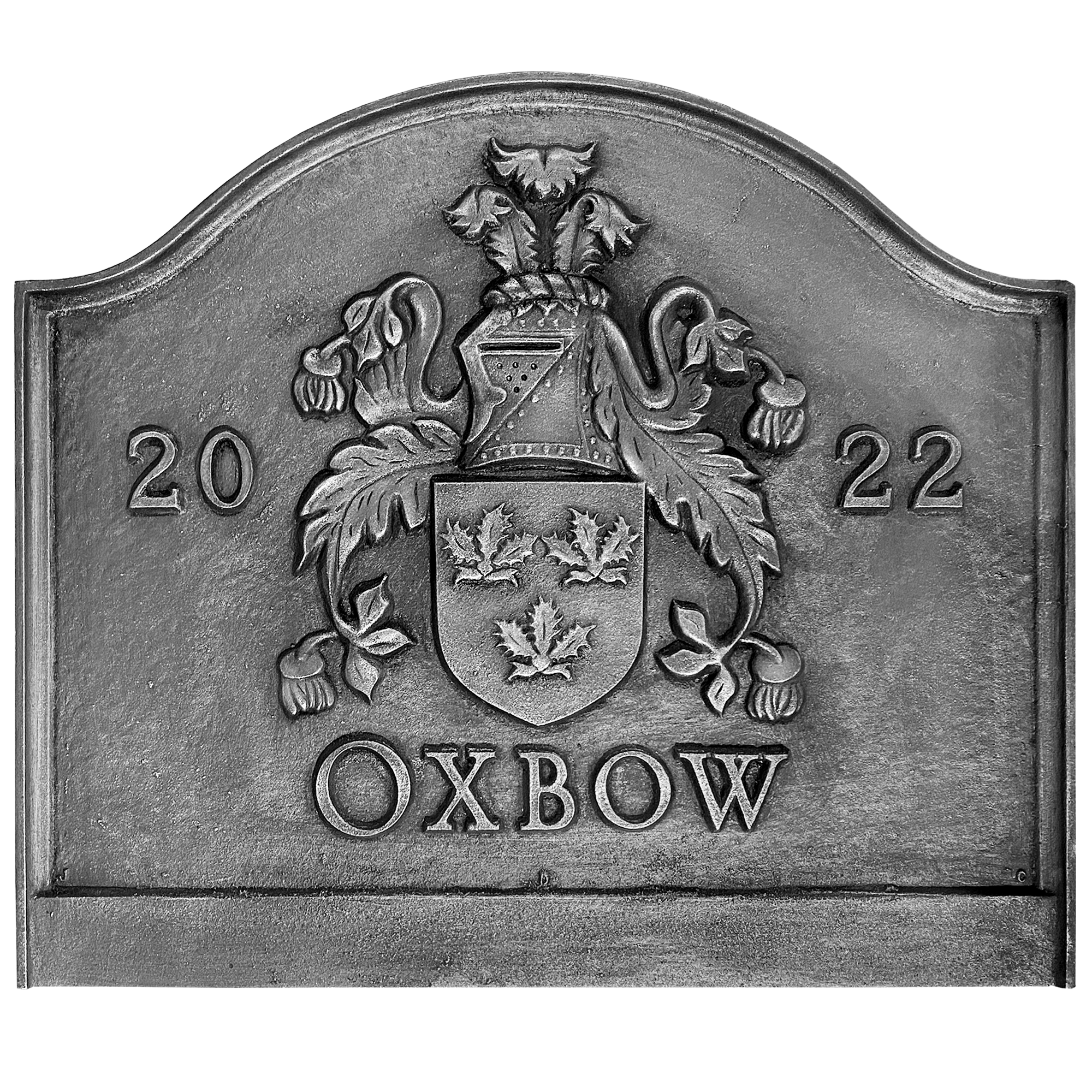 Oxbow Coat of Arms Fireback on Large Plain Panel Fireback